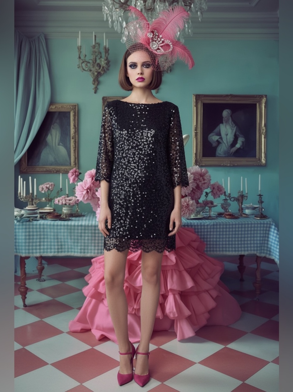Pisarro Nights sequin silk vintage flapper 20s inspired dress from the 80s